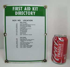 Old Porcelain FIRST AID KIT Sign Industrial Plant Factory Safety Advertising
