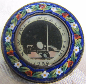 1939 NEW YORK WORLDS FAIR MICRO MOSAIC Souvenir Pin ITALY NYWF Ornate Rare HTF