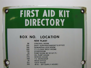 Old Porcelain FIRST AID KIT Sign Industrial Plant Factory Safety Advertising