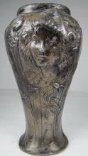 Load image into Gallery viewer, Antique Art Nouveau Maidens Vase silver plate ornate detailing signed Flamani
