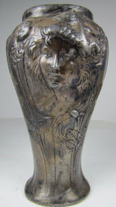 Antique Art Nouveau Maidens Vase silver plate ornate detailing signed Flamani