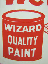 Load image into Gallery viewer, Old WESTERN AUTO STORES WET PAINT! Sign WIZARD QUALITY PAINT Painter w Brush
