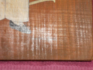 Folk Art Painting BOY WITH TOY CART on Plank 19c depiction LINDA BROOK BAXTER