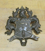 Load image into Gallery viewer, Antique Ornate Bronze Decorative Arts Figural Medallion KKr Head Key Owl Shield

