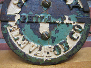 SECURITY ELEVATOR PHILA PA Old Cast Iron Plaque Sign Architectural Hardware Ad