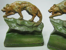 Load image into Gallery viewer, Old TIGER Prowling Crouching in Landscape Cast Iron Decorative Art Pair Bookends
