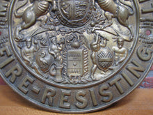 Load image into Gallery viewer, Antique Embossed Brass MILNERS PATENT FIRE-RESISTING SAFE Plaque Sign Ornate
