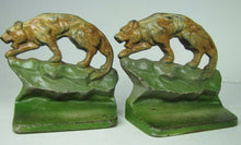Load image into Gallery viewer, Old TIGER Prowling Crouching in Landscape Cast Iron Decorative Art Pair Bookends
