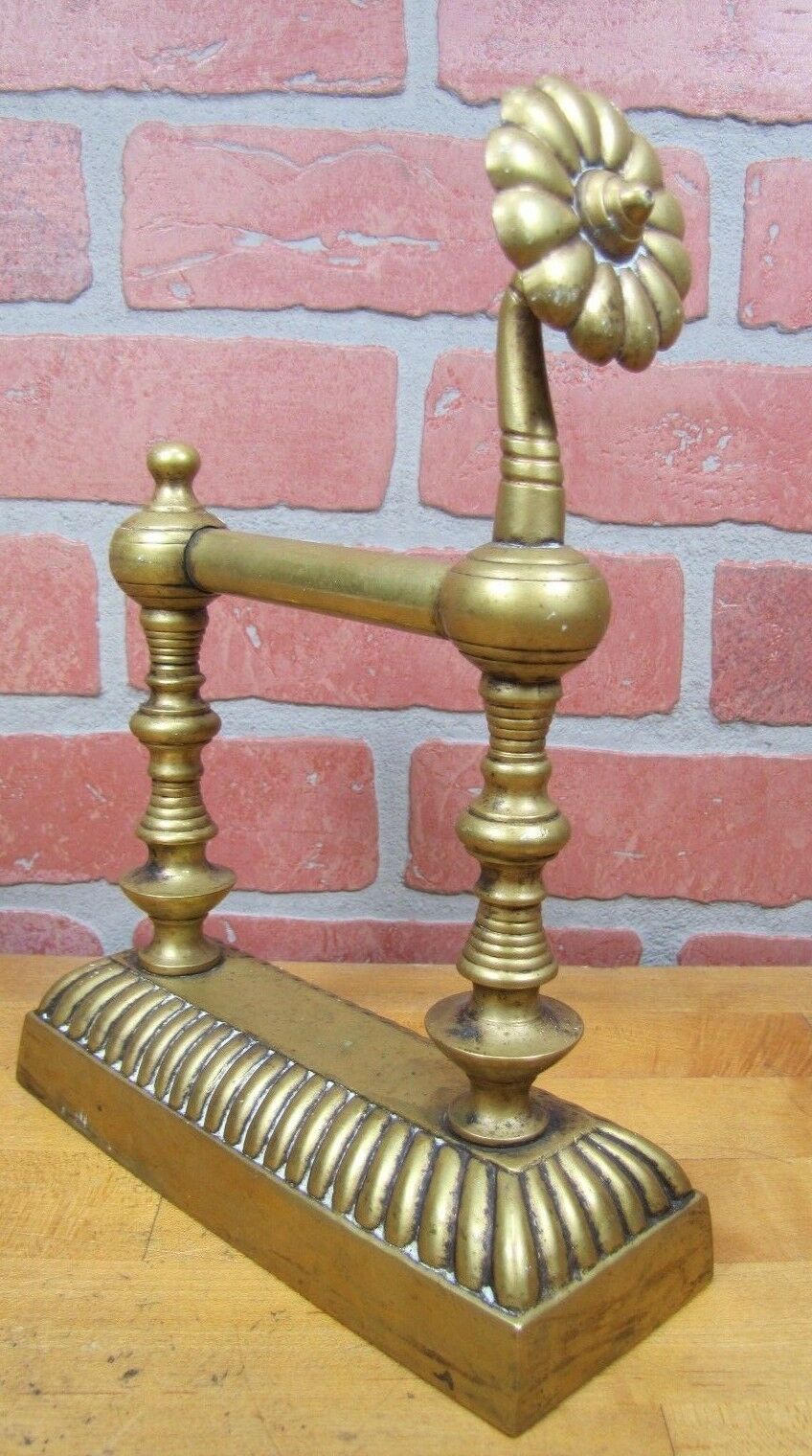 Antique Fireplace Tool Rest Brass Decorative Arts Hearth Ware Flower Ornate