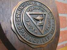 Load image into Gallery viewer, Old SPRINGFIELD COLLEGE MASS Plaque Sign CHARACTER TRUTH SERVICE Wood Metal
