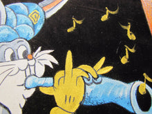 Load image into Gallery viewer, BUGS BUNNY SWAMI Flute Vintage Oil on Velvet Painting wood framed artwork
