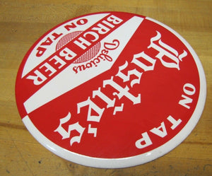 POSTIE'S BIRCH BEER Original Old Button Sign DELICIOUS ON TAP Soda Drink Ad