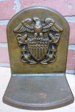 Load image into Gallery viewer, Antique Brass American Eagle Shield Crest Anchors Navy Decorative Art Bookends
