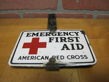 Load image into Gallery viewer, Old Porcelain AMERICAN RED CROSS EMERGENCY FIRST AID Sign Plate Topper Ad
