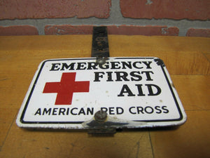 Old Porcelain AMERICAN RED CROSS EMERGENCY FIRST AID Sign Plate Topper Ad