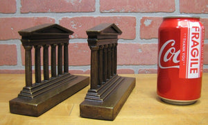 TEMPLE Antique Cast Iron Bookends Six Columns Detailed Decorative Art Book Ends