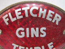 Load image into Gallery viewer, FLETCHER GINS TEMPLE Old Reflective Plate Topper Sign Texas Liquor Fuel Feed Ad
