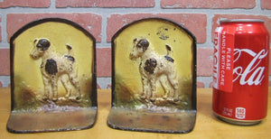 Old Cast Iron TERRIER Bookends figural wire fox dog book ends old paint