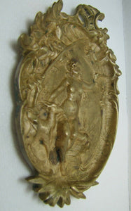 Antique Art Nouveau Nude Maiden Trinket Tray Bird in Hand Doe High Releif Beauty