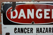 Load image into Gallery viewer, Orig Old Porcelain DANGER CANCER HAZARD Sign NO SMOKING OR EATING Unique Htf Adv
