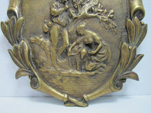 Load image into Gallery viewer, Antique Decorative Arts Maiden Sheep Man Dog Landscape Scene Thick Brass Plaque
