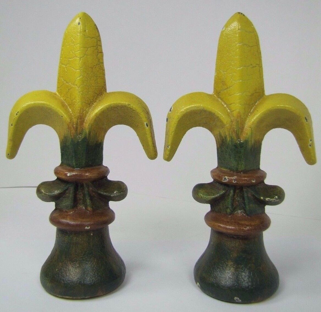 Old Pair Fleur De Lis Cast Iron Figural Finials Architectural Hardware Elements