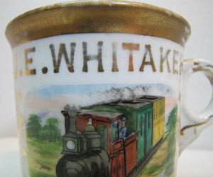 Antique Occupational TRAIN CONDUCTOR Shaving Mug JE Whitaker Aug KERN St LOUIS