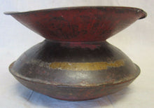 Load image into Gallery viewer, Antique 19c Metal Spittoon Decorative Arts Old Red Yellow Black Paint Patina
