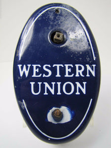 Old WESTERN UNION Call Box Telegraph Telegram Advertising Sign Telephone Sign