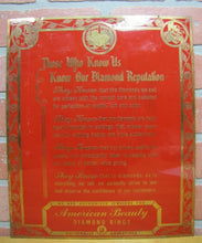 Load image into Gallery viewer, AMERICAN BEAUTY DIAMOND RINGS Old Brass Jewelry Store Ad Sign Authorized Jeweler
