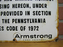 Load image into Gallery viewer, 1970s Porcelain PRIVATE PROPERTY ARMSTRONG CORK Co Sign Persons Warned Trespass
