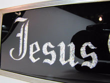 Load image into Gallery viewer, JESUS CARES Sign Glass Front Foil Design Lettering Deco Tin Bevel Frame
