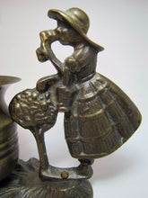 Load image into Gallery viewer, Old Bronze Girl Smelling Flower Figural Brass Match Toothpick Holder Bud Vase
