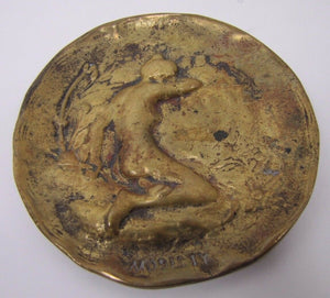 Art Nouveau Nude Maiden Brass Tray 'Modesty' Old Card Tip Trinket Ring Jewelry