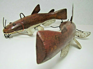 2 Folk Art Catfish Fishing Decoys RAF Robert Allen Francis Adirondacks NY 1950s