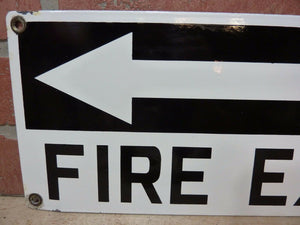 FIRE EXIT Orig Old Porcelain Sign Left Arrow Industrial Safety Gas Station Shop