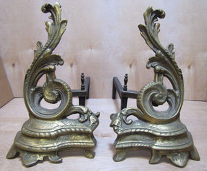 Old Andirons Brass Bronze Cast Iron Decorative Art Fire Dogs Fireplace Tools