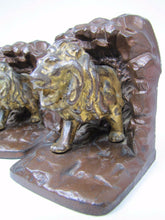 Load image into Gallery viewer, 1920s LION IN CAVE Bookends JUDD Co Figural Cast Iron Decorative Art Book Ends
