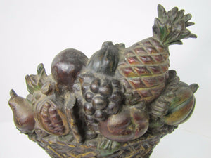Antique Cast Iron Fruit Basket Doorstop original old paint ornate htf big heavy