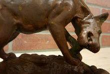 Load image into Gallery viewer, Antique PAUL HERZEL WOLF DOG CHEWING ON BONE Decorative Arts Tray Cigar Ashtray
