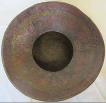 Load image into Gallery viewer, Antique 19c Metal Spittoon Decorative Arts Old Red Yellow Black Paint Patina
