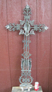 Antique Cast Iron Cross Crucifix Marker Architectural Decorative Art Mary Angels