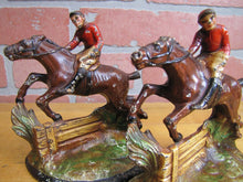 Load image into Gallery viewer, EQUESTRIAN HORSE RIDER LANDSCAPE Old Bookends Figural Cast Iron Detailed
