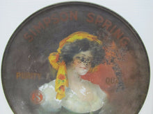 Load image into Gallery viewer, Antique Simpson Spring Beverages Tin Litho Ad Large Sign Tray early 1900s htf
