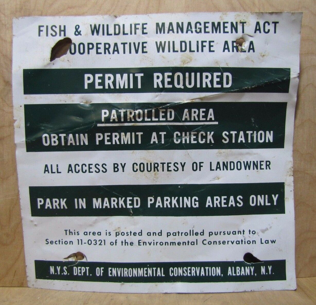 Vintage Retired FISH & WILDLIFE AREA NYS Sign 