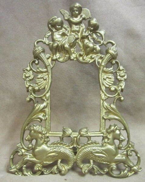 Vintage CHERUBS SEAHORSES Decorative Art Picture Mirror Frame finely detailed