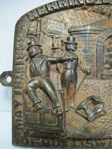 HERRING'S FIREPROOF SAFE p1852 NEW YORK Antique Bronze Safe Plaque Sign Ornate