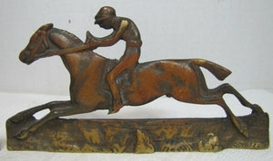 Vintage Jockey riding Horse Bookends brass copper wash ornate detailing rare htf