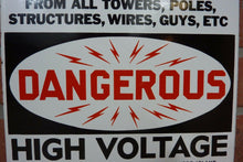 Load image into Gallery viewer, DANGEROUS HI VOLT NARRAGANSETT Elec Co PROVIDENCE RI Old Porcelain 2 Sided SignDANGEROUS HI VOLT NARRAGANSETT Elec Co PROVIDENCE RI Old Porcelain 2 Sided Sign
