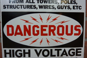DANGEROUS HI VOLT NARRAGANSETT Elec Co PROVIDENCE RI Old Porcelain 2 Sided SignDANGEROUS HI VOLT NARRAGANSETT Elec Co PROVIDENCE RI Old Porcelain 2 Sided Sign